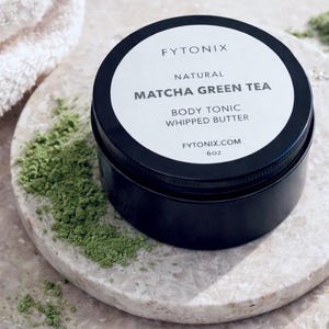 Organic Matcha Green Tea Body Butter Vegan Shea Butter moisturizer cream for dry skin healthy smooth glowy skin handmade whipped body butter image 3