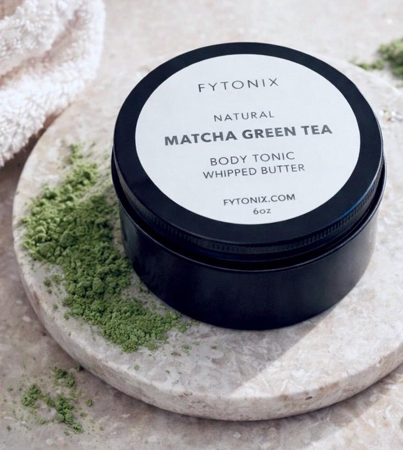 Organic Matcha Green Tea Body Butter Vegan Shea Butter moisturizer cream for dry skin healthy smooth glowy skin handmade whipped body butter image 3