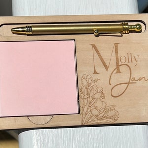 Customized Sticky Note Holder, Post It Note Holder, Pen Holder, Wood Desk Organizer