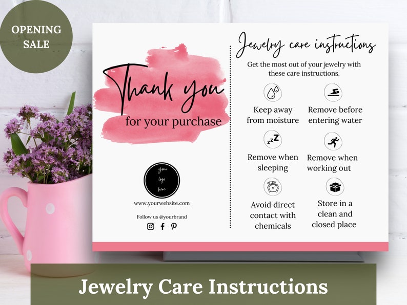 Editable Feminine Jewelry Care Card Template Custom Earrings - Etsy