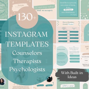 Canva Template Psychology, Therapist Instagram Templates with Content, Posts, Story Backgrounds & Highlight Covers, Emotional Wellness