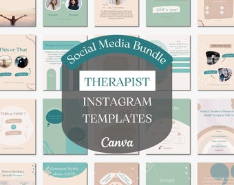 Therapist Instagram Templates, Social Media Bundle Canva, Mental Health Coach, Counseling, Counselor, Psychologist Posts
