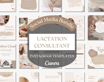 Lactation Consultant Instagram Templates, Breastfeeding Canva Bundle (Digital Product)