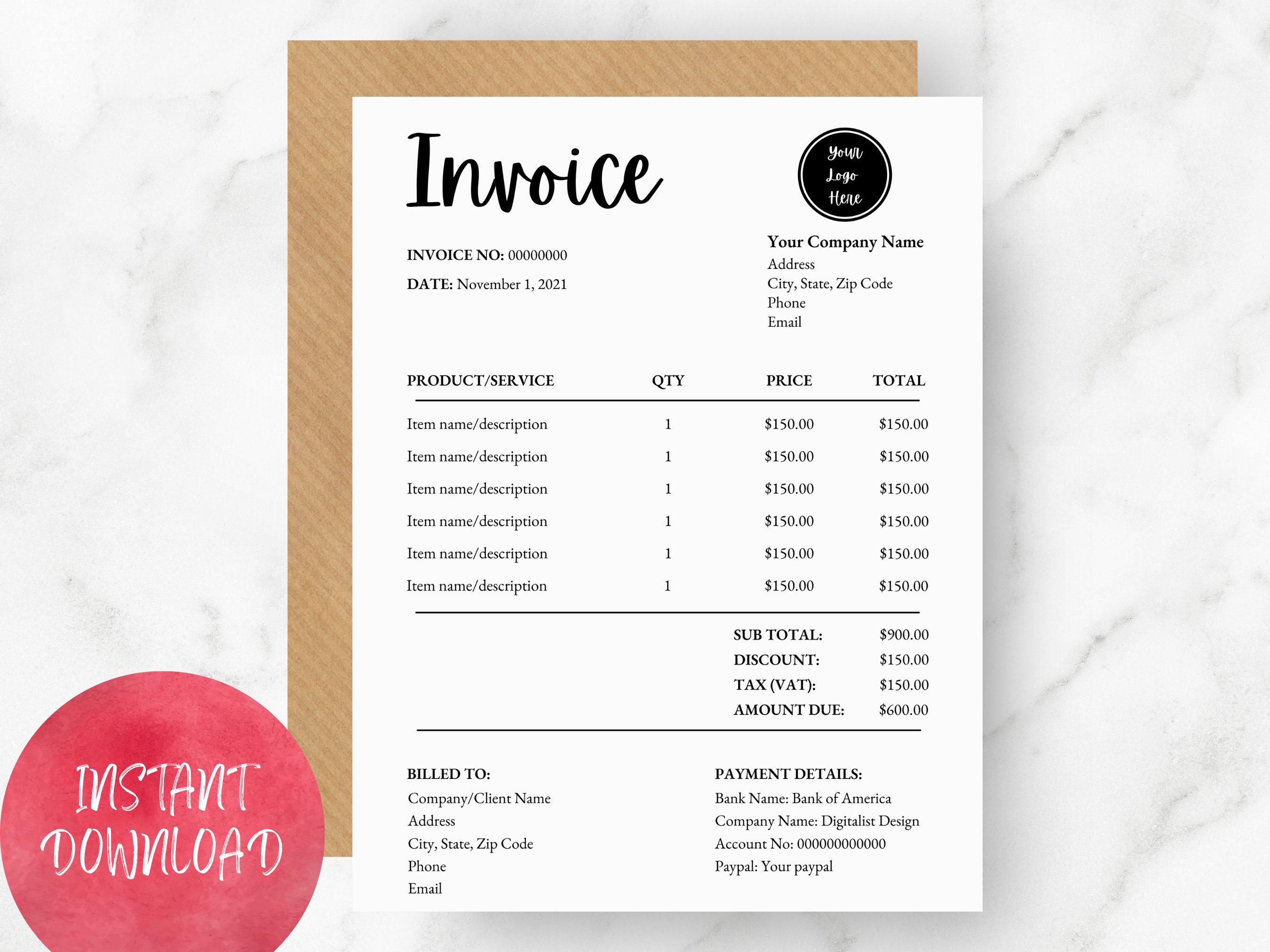 invoice-template-for-influencer-and-blogger-canva-invoice-etsy