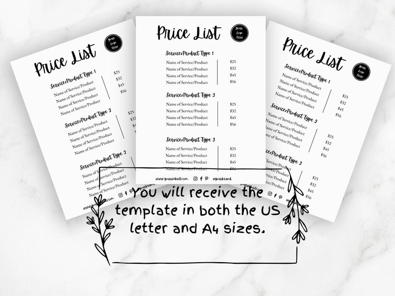 Custom Price List Template Canva Editable Hair Salon Beauty Etsy