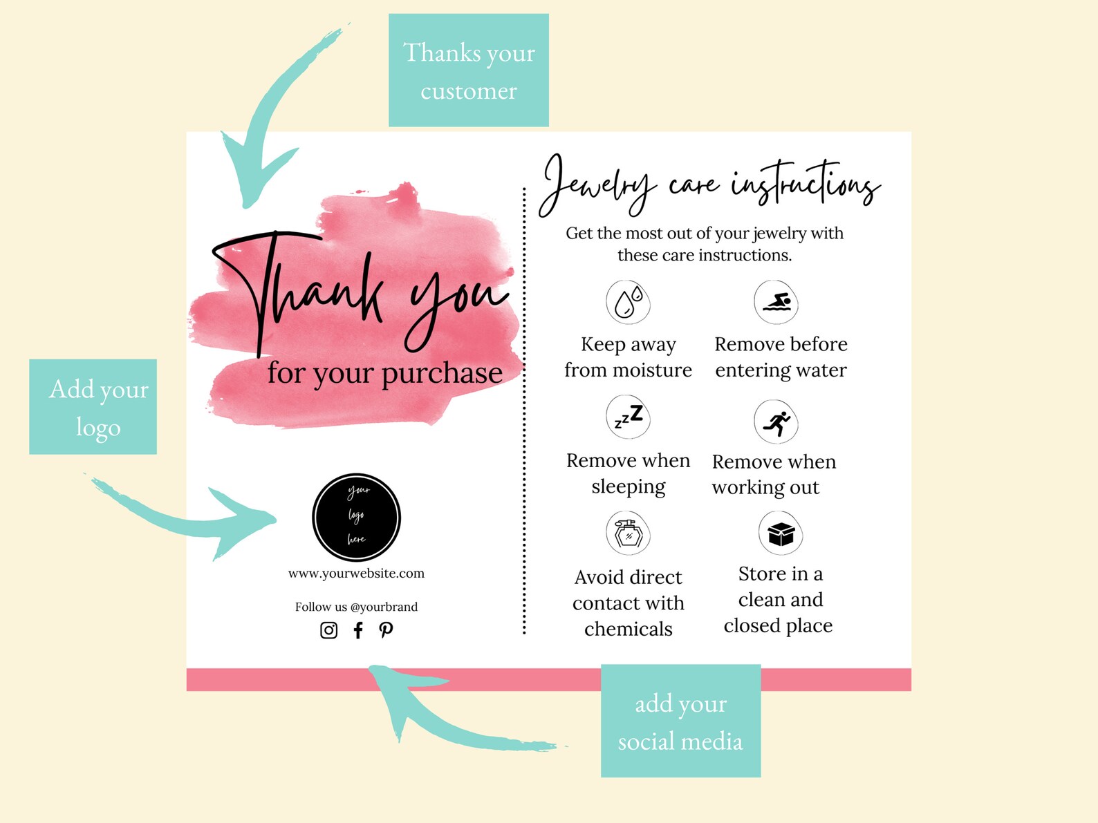 Editable Feminine Jewelry Care Card Template Custom Earrings - Etsy