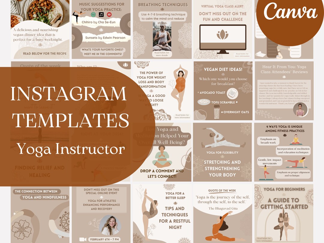 Yoga Instagram Template for Canva, Yoga Instructor Wellness Coach ...