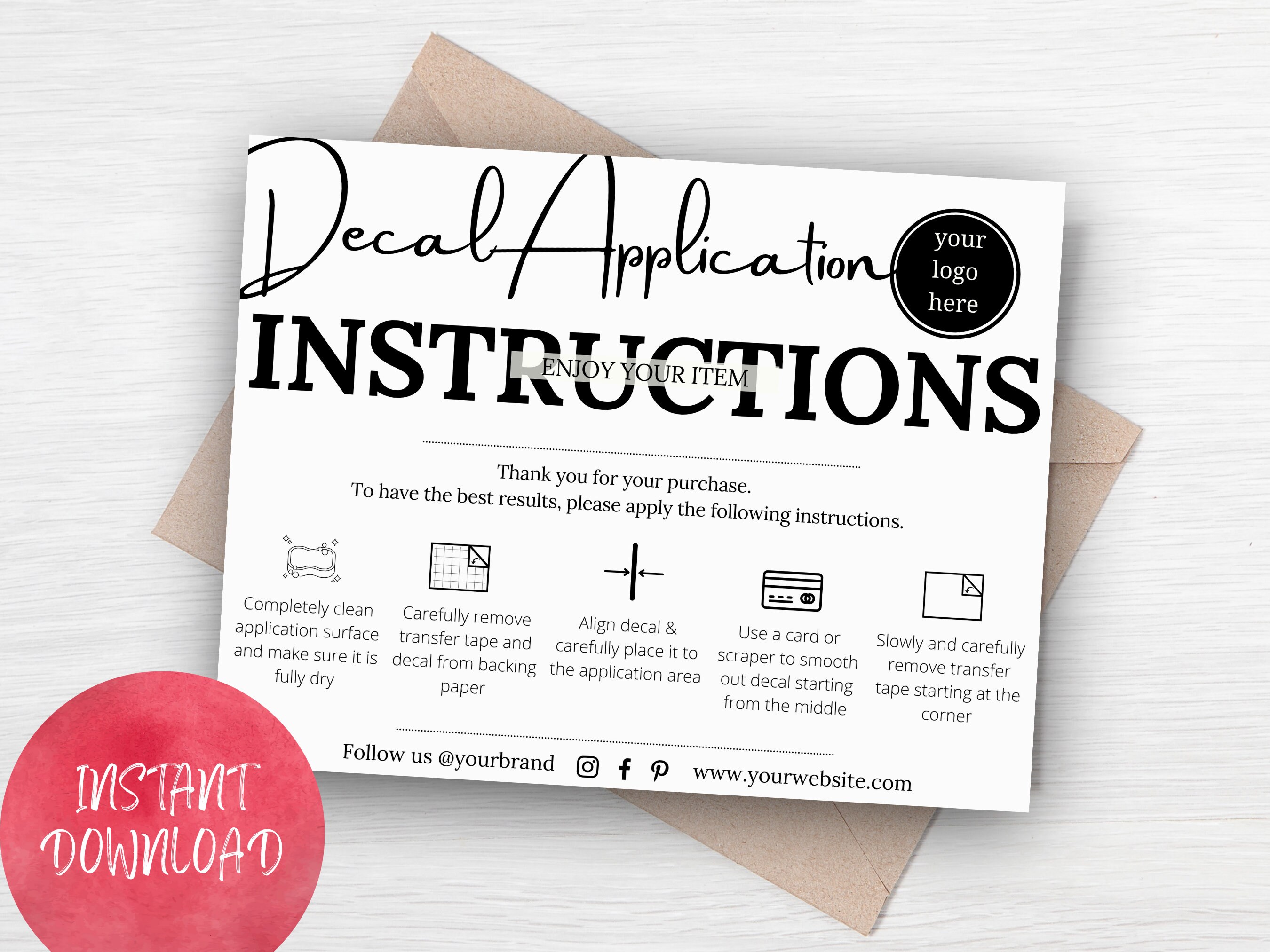 Printable Vinyl Car Decal Care Card Instructions Decal Application