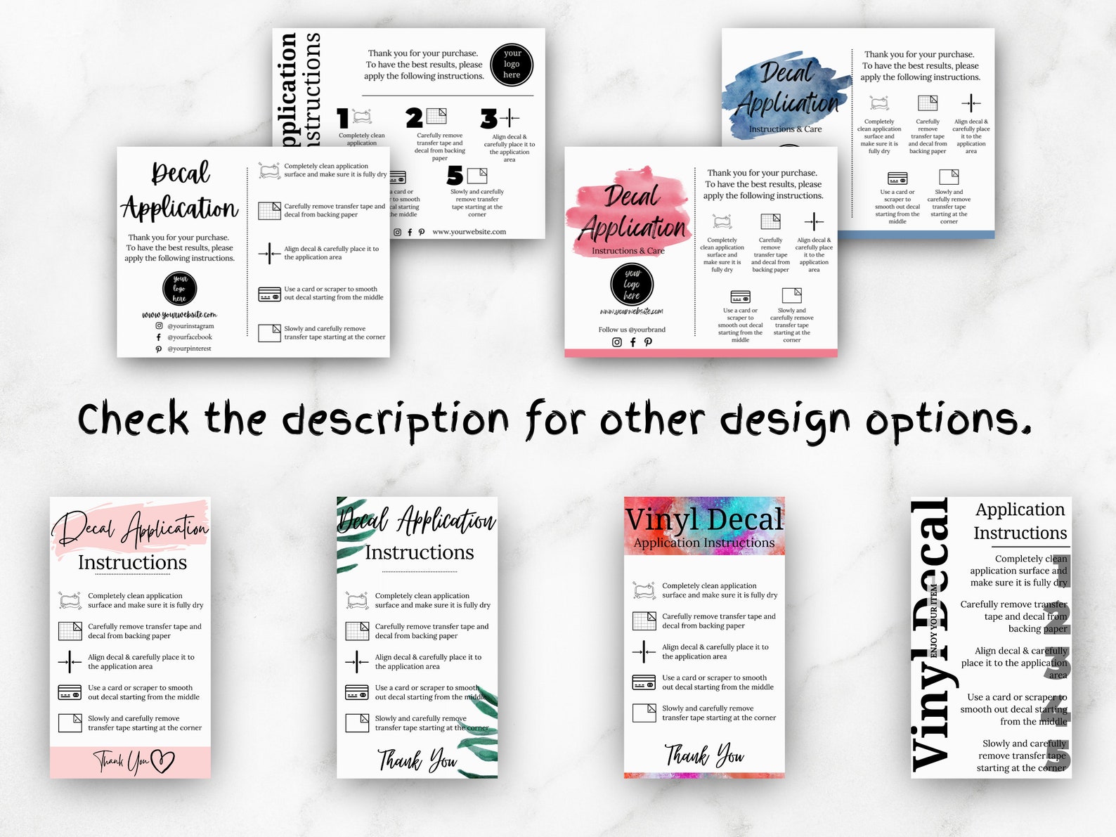 Decal Instructions Printable Vinyl Car Decal Applications Card - Etsy