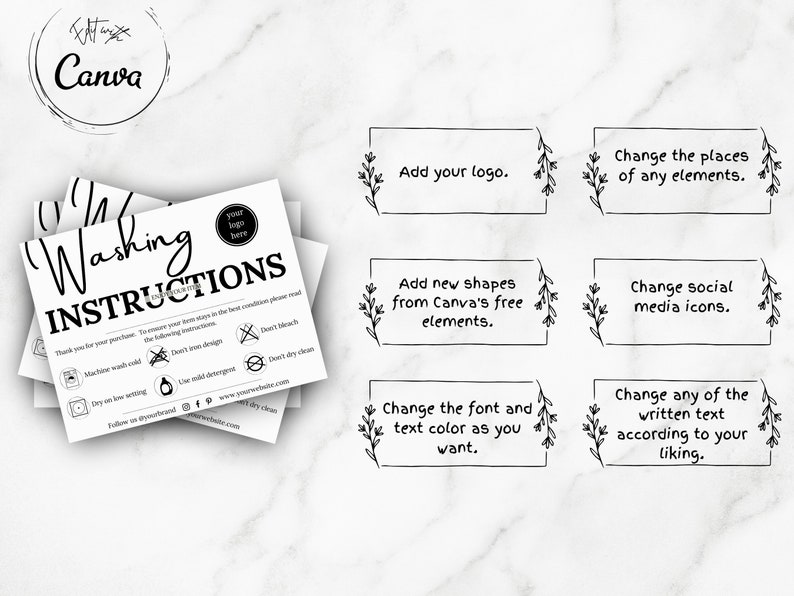 Editable Washing Instructions Card Canva Template Printable Clothing