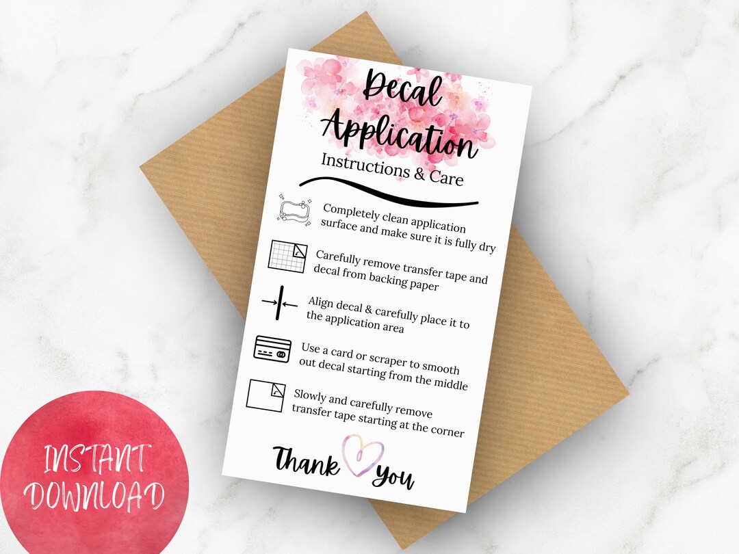 Decal Instructions Printable Vinyl Car Decal Applications Card ...