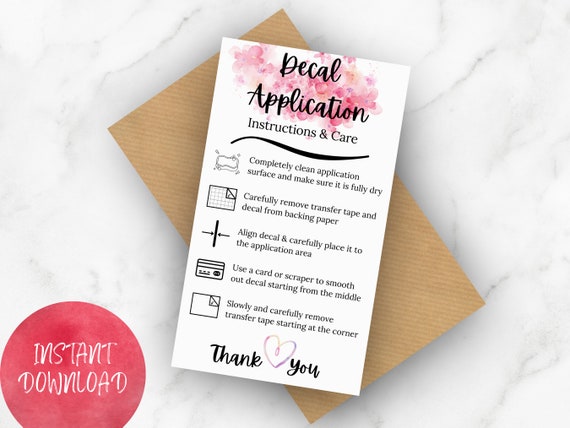 Decal Instructions Printable Vinyl Car Decal Applications Card - Etsy