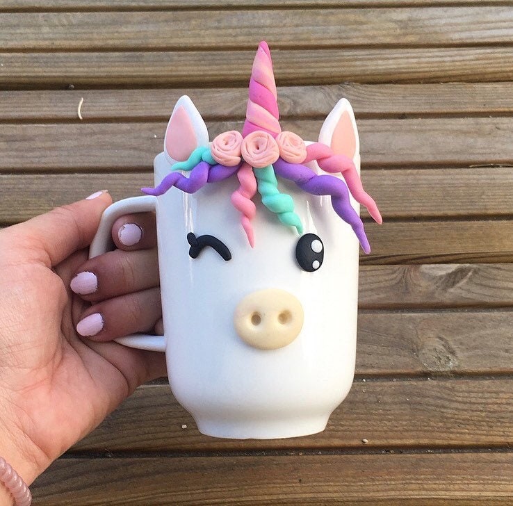 Mug avec Décor Licorne Fait Main, Tasse, Chocolat Chaud, Café, Thé