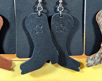 Leather Earrings, Cowgirl Up, Cowboy Boot Earrings