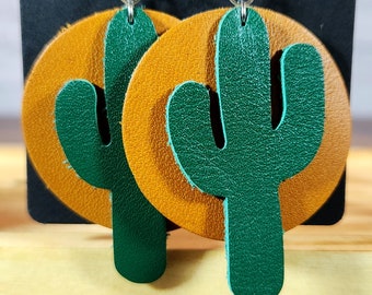 Leather Cactus Earrings