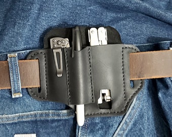 Black Leather EDC, Multi-tool Belt Sheath, Pocket Tool Organizer, Leatherman Pouch