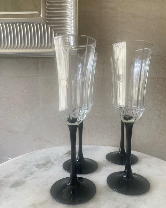 Luminarc Octime Champagne Flutes Black Stem Vintage French Etsy