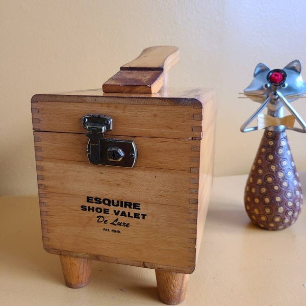 Vintage Old fashioned Wood shoe shine Box Smokers stash Box