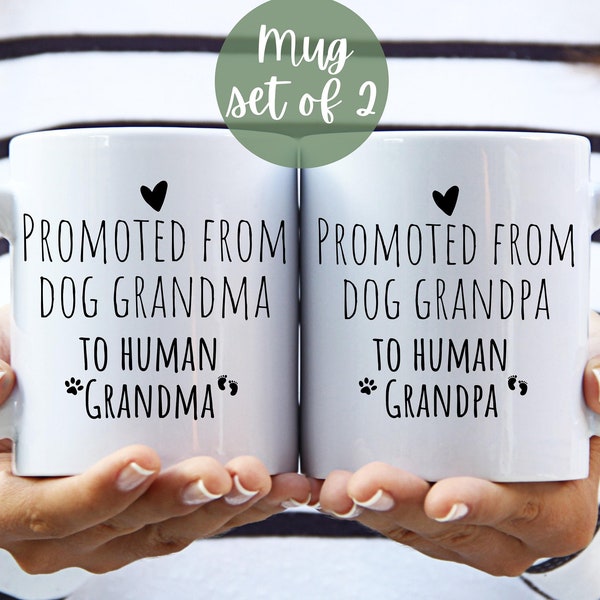 Promoted From Dog Grandma to Human Grandma Mug Set, Baby Announcement, New Grandparents, Grandma, Grandpa Coffee Mug, Mug Pregnancy New Baby