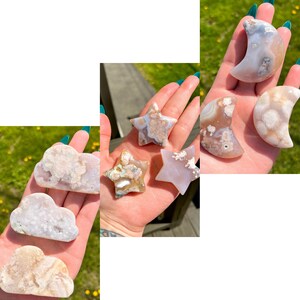 Flower Agate Clouds, Moons, and Stars | flower agate carvings