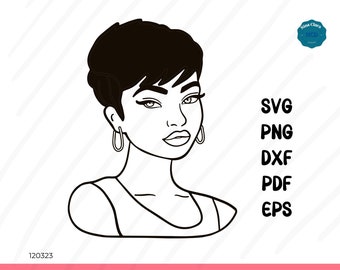 Stunning Black Woman SVG, Versatile Pixie Cut Design for Crafting and Art, High-Quality Digital File"