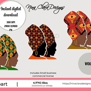 Black Woman Clipart: African Headwrap Stickers (Digital Download)