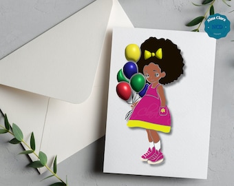 3D Inflated Clipart, Girl with Balloons, Greeting card design,  Sublimation print, Tote bag, School composition book, Birthday girl