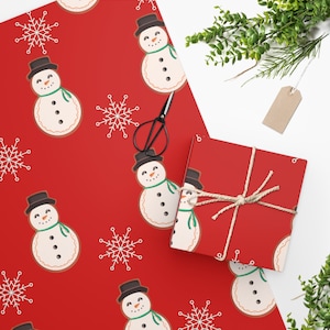 Red Wrapping paper with Snowman and Snowflakes
