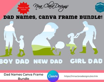 Canva Frame Dad Names SVG, Dad Doodle Names, Father Drag and drop bundle, Editable Names of Dad, Commercial License Included, Dad names