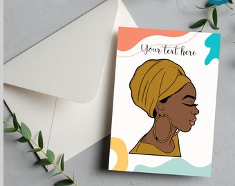 Black woman Headwrap Clipart bundle, includes Canva Frame template, Digital sticker designs