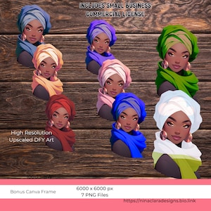 Donne clipart di moda afroamericane, bundle di disegni Headwrap, modello Canva Frame