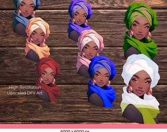 African american Fashion clipart women, Headwrap designs Clipart bundle, Canva Frame template