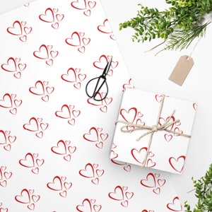Red hearts Wrapping paper, Valentines day, Anniversary paper