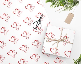 Red hearts Wrapping paper, Valentines day, Anniversary paper