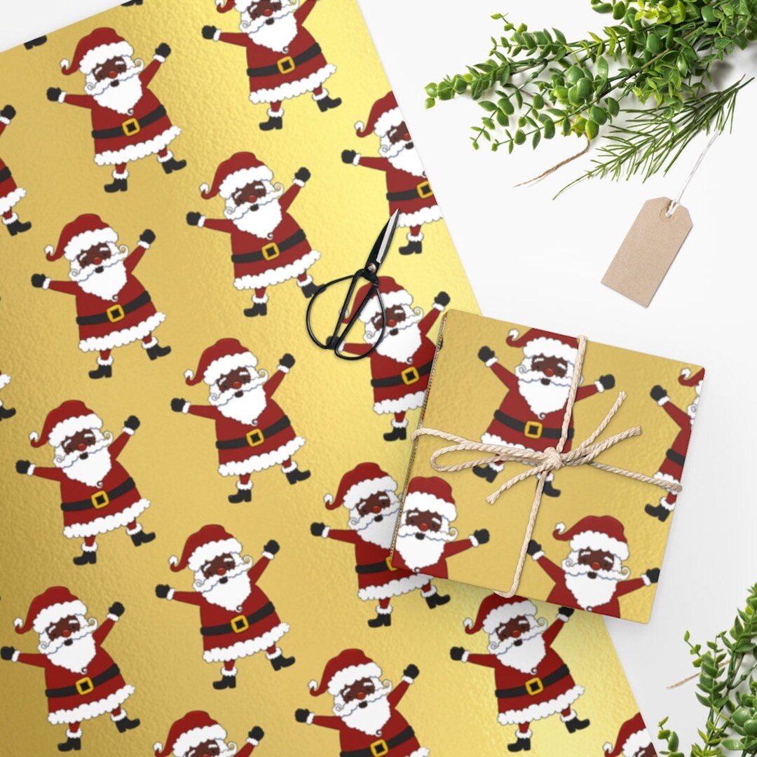 Black Santa Christmas Wrapping Paper Etsy