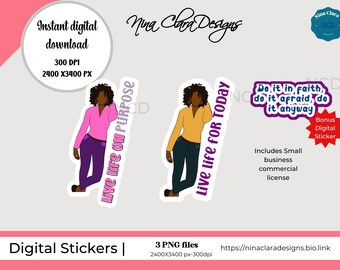 Digital planner sticker, Clip art, Ready to upload to Cricut, Black girl planner sticker, Ipad sticker, Bookmarks, Planner stickers