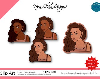 Black girl clipart, PNG file, African American Clipart, Digital Planner Stickers