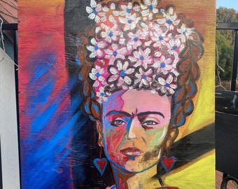 Original art - Frida in Colors - Mixed media on wood - World wide shipping - Pop art
