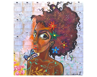 Original African American Pop Art: Acrylic Collage on Wood