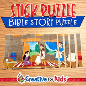 Mary and Martha Stick Puzzle: digitale bijbelafdrukbare items voor thuisschoolactiviteiten op zondagsschool, kleuterschool en kleuterschool
