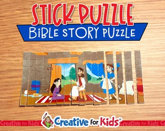 Rompecabezas de palitos con la historia bíblica de María y Marta: imprimible para la escuela dominical (descarga digital)