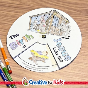 Nativity Christmas Color Wheel - Birth of Jesus Spinner Printable Bible Craft for Kids, Sunday School & Homeschool Christmas Activity