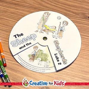 Nativity Christmas Color Wheel - Spinner Printable Bible Craft for Kids, Sunday School & Homeschool Christmas Activity, Shepherds and Angels