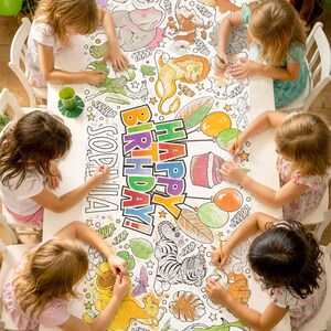 Personalized Jungle Safari Birthday Coloring Table Runner Custom Party Activity Decor for Kids Group Game