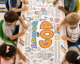 Camino de mesa para colorear con la armadura de Dios: Actividad cristiana para la escuela dominical, la escuela bíblica de verano y el estudio bíblico en casa.