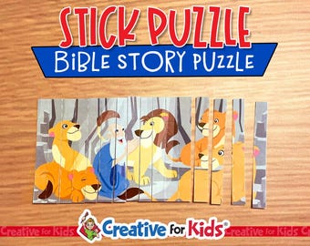 Daniel in the Lions Den Stick Puzzle: Bible Story Printable (Digital Download