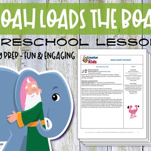 Lezione biblica per bambini in età prescolare sull'Arca di Noè / Scuola domenicale stampabile / Attività di homeschooling cristiana / Download digitale per bambini / Animali a due a due