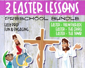 Imprimibles de la historia bíblica de Pascua para preescolar: Actividades de Semana Santa (3 lecciones, descarga digital)