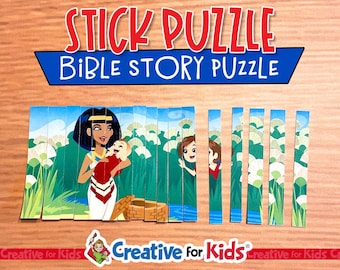 Rompecabezas de palos del río Nilo: Moisés y el bebé: historia bíblica imprimible (descarga digital)