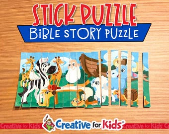 Noah Builds The Ark Stick Puzzle: Digital Bible Printables for Sunday School & Homeschool Activities